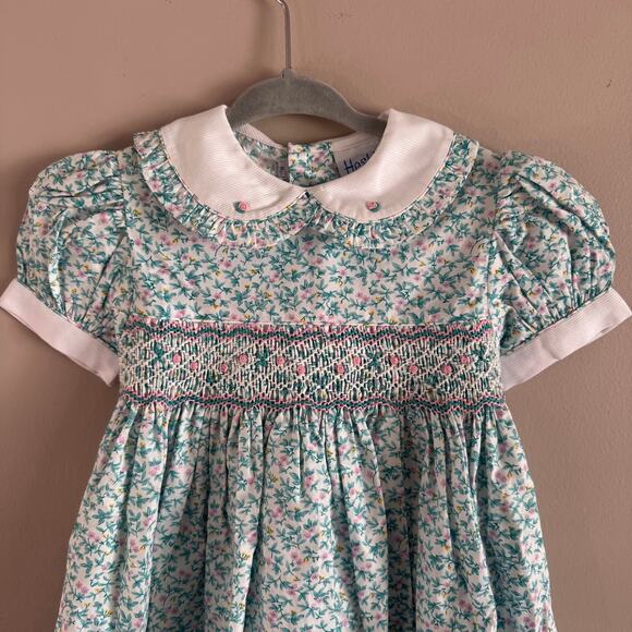 Heskia Vintage Hand Smocked Embroidered Floral Collar Dress 12 Months Baby Girl - Picture 2 of 5